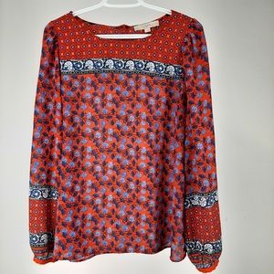 Loft Women's Bohemian Red flowered Blouse size L